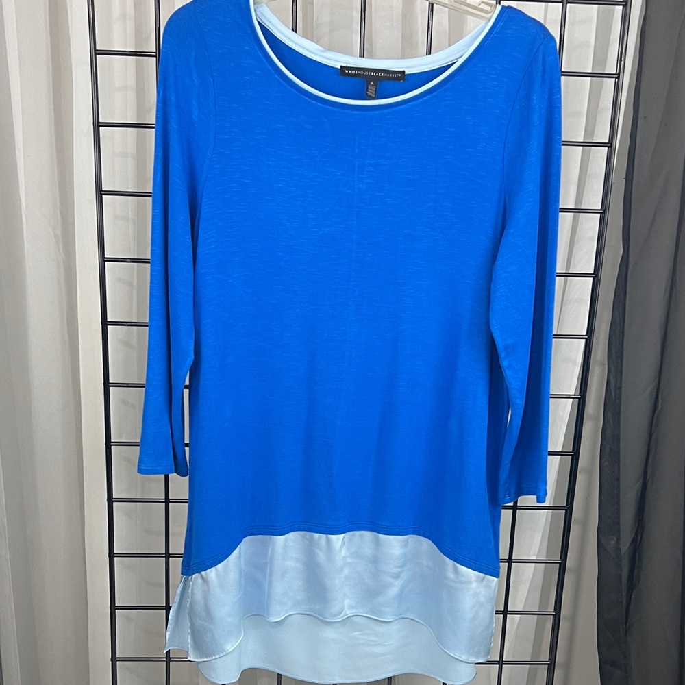 White House Black Market Blue Tunic with Layered Hem